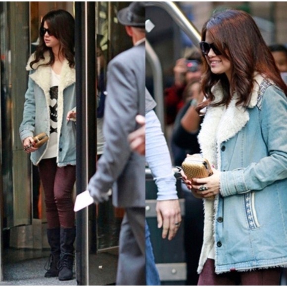 Rare Free People Sherpa Shearling Denim Coat Jacket Medium Embroidered Blue - Picture 2 of 11